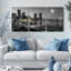 Ensemble de 3 tableaux sur toile tendue représentant un paysage urbain nocturne au clair de lune, en noir et blanc.-276160380