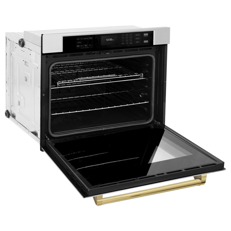 ZLINE 30 in. Autograph Wall Oven w/ Air Fry in Black Stainless Steel with Gold Handle, Matte Black, Stainless Steel