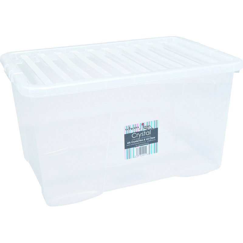 Wham Crystal 60L Plastic Storage Box Pack of 3 Clear, Clear