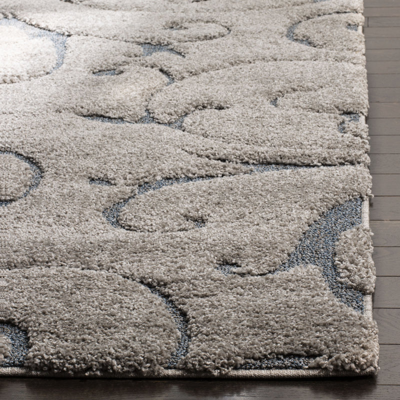 Tapis à poils longs Amza, Crème / bleu, Rectangle 6 pi x 8 pi