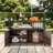49" PE Wicker Bar Cart Portable Outdoor Table Made Of Durable Steel Frame And Tempered Glass Tabletop For Kitchen Prep And Grilling-966369245