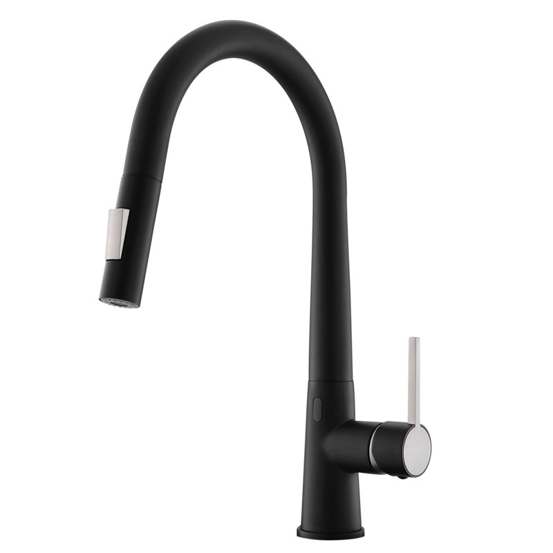 Topcraft Single Handle Single Hole Kitchen Sink Faucet with Sensor, Matte Black/Brushed Nickel