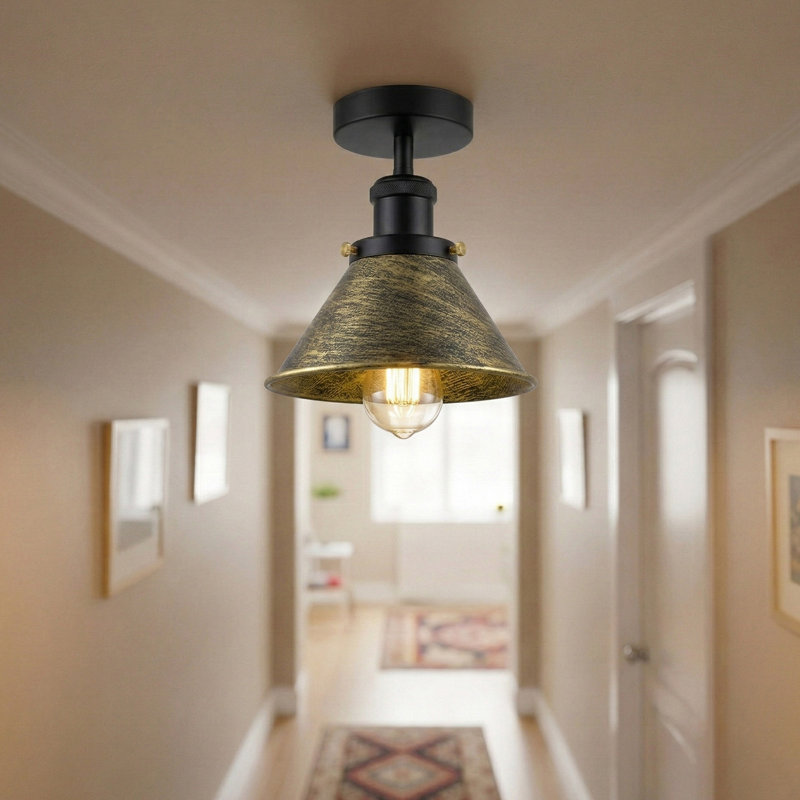 Semi Flush Mount, Black, Brushed Brass