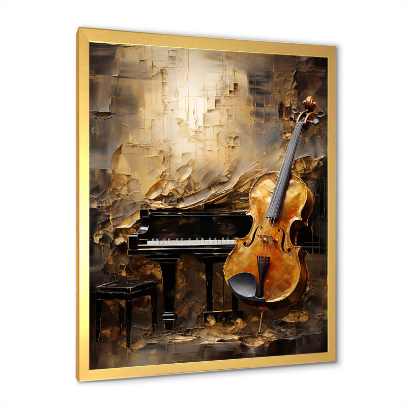 Rétro harmonie violon et piano - musique, art mural, Cadre photo doré simple, H 44 po x l 34 po x P 1,5 po