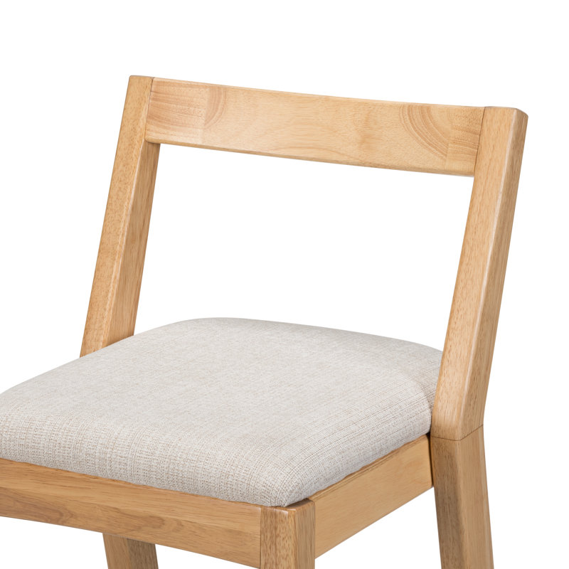 Orlen Modern Rubberwood Barstool With Upholstered Cushion And Low Backrest, Beige Seat/ Natural Frame
