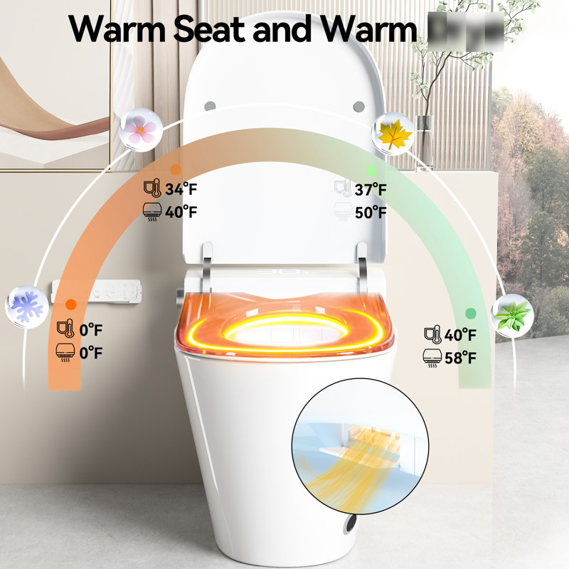 Intelligent Bidet Toilet With Auto Open Seat, Siphonic Jet For Waste Removal, Warm Air Drying And Led Display, White Ceramic Smart Integrated Bidet, Hands - Open/Close Function, Flushing, Water