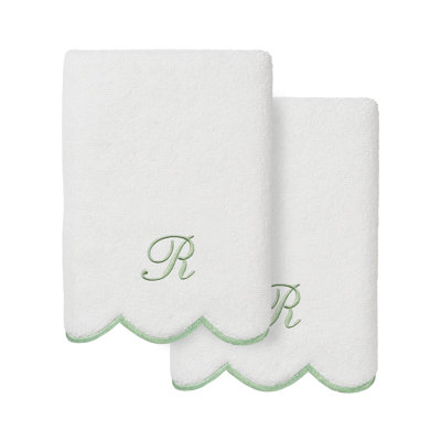 Linum Home Textiles 100% Turkish Cotton ADORNIA Scallop 2PC Personalized Hand Towel Set