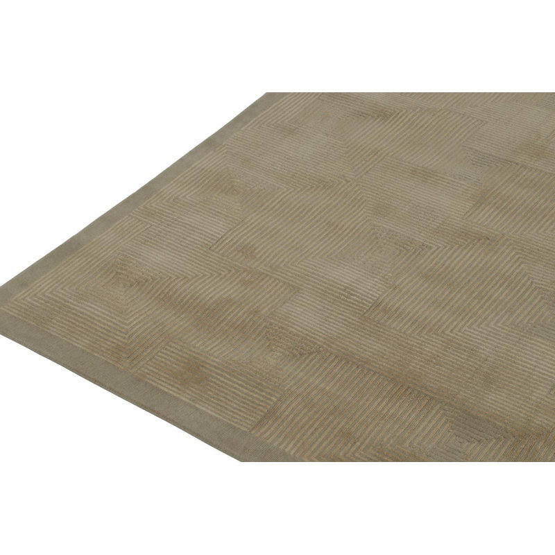 Rug & Kilim’S Austrian Style Art Deco Rug In Taupe And Beige Geometric Pattern, Rectangle 12' x 18'
