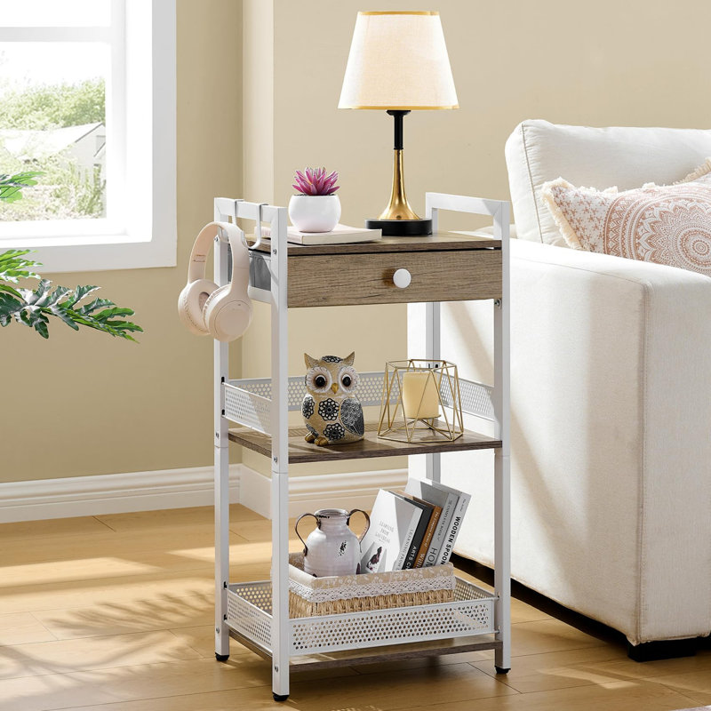29cm W Steel Shelving Unit, White/Brown