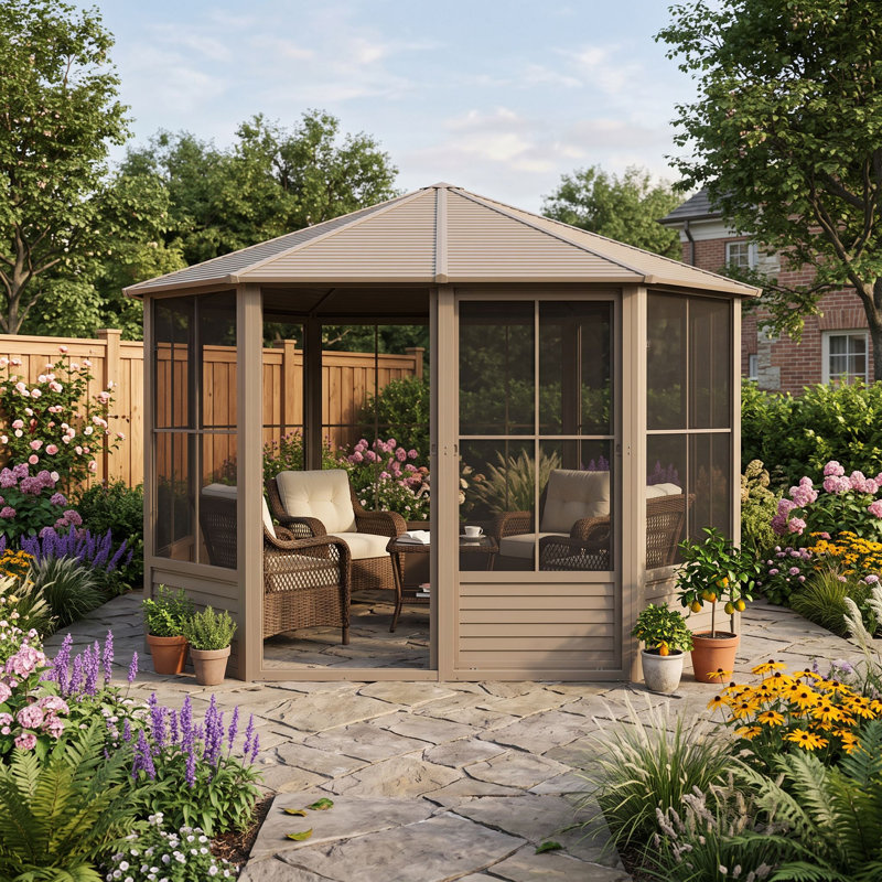 Florence Solarium with Metal Roof, Sand, Sand, 12 Ft. W x 12 Ft. D