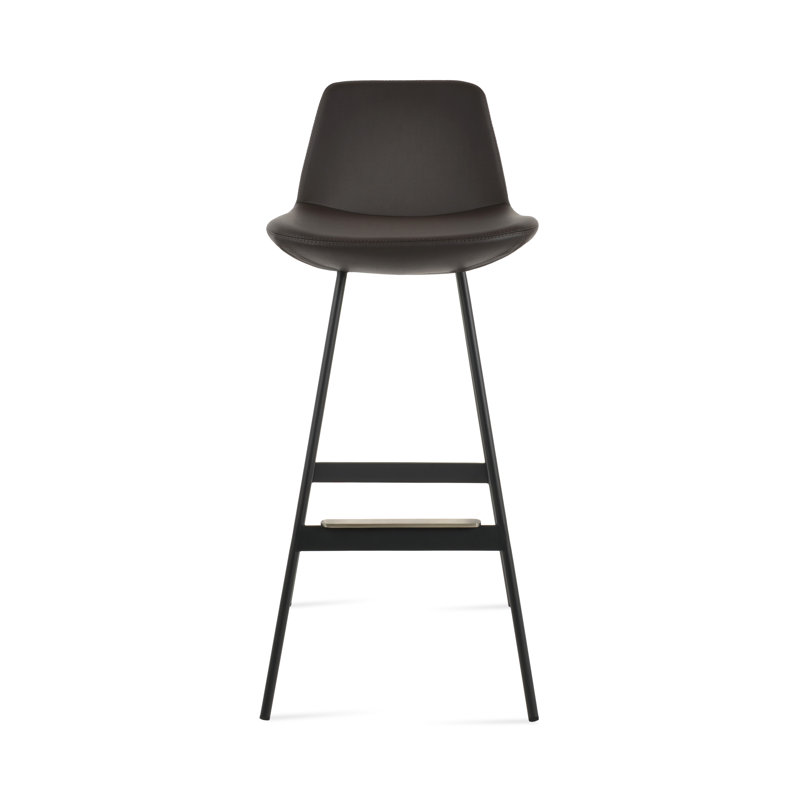 Tabouret Pera Balat, Noir, Similicuir brun en microfibres de polyester et de 