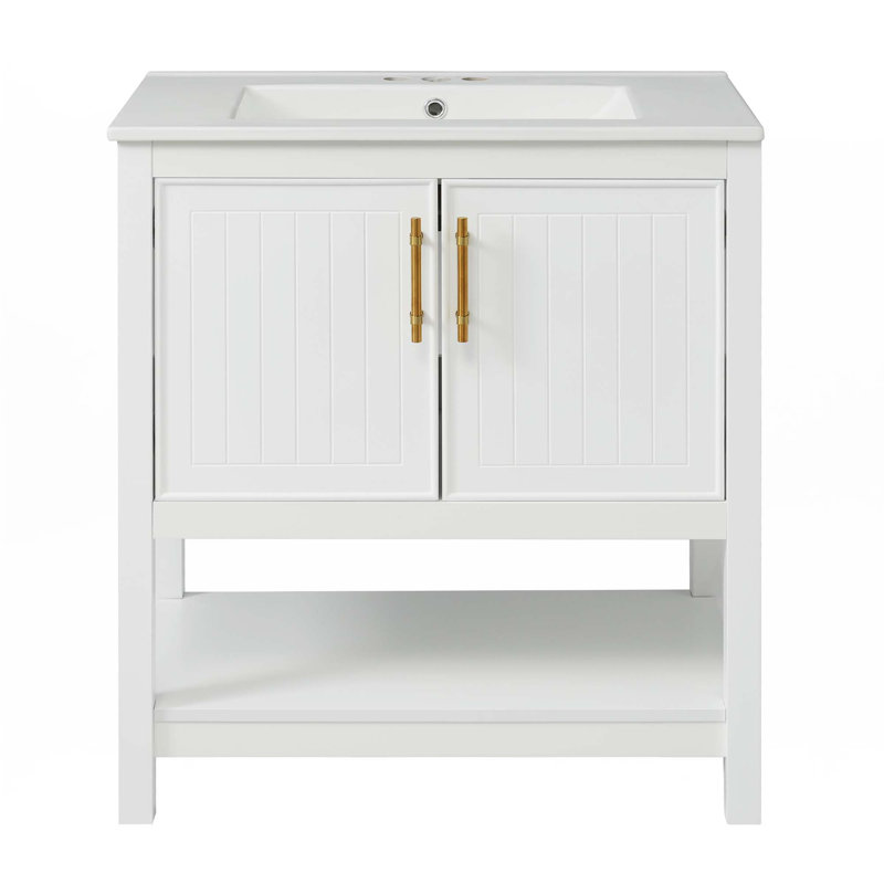 Meuble-lavabo de 30 pouces avec lavabo en céramique et rangement polyvalent - idéal pour les petites salles de bain, Blanc