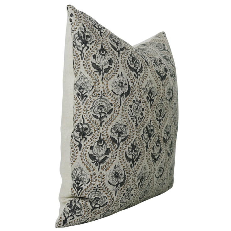 Housse de coussin décorative en lin imprimé à la main à motifs floraux, idéale pour canapé, lit et fauteuil. Style bohème traditionnel. Couleur : Amarbel.