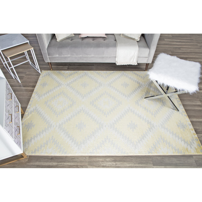 Heron Bodrum Tribal Kilim Denim Area Rug, Rectangle 8' x 10', Yellow/Ivory/Silver