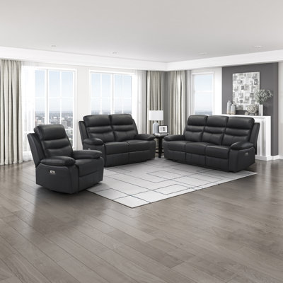 Hyler Modern & Contemporary Power Reclining: 3-Piece Living Room Set with Top Grain Leather Seating Surfaces, One-Touch Power Reclining & Integrated by Latitude Run