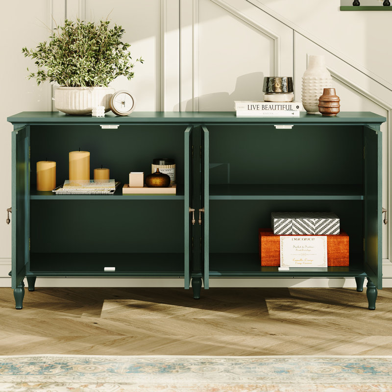 Buffet 58 "vintage avec tablettes réglables et 4 portes, buffet avec placage en bois massif, Vert