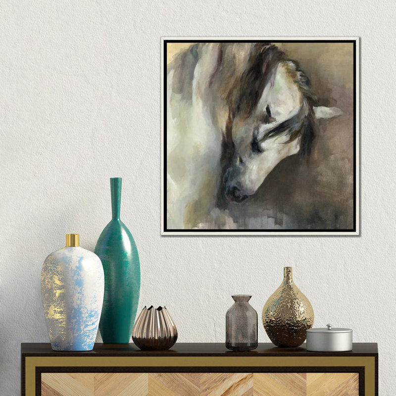 Classical Horse, 18" H x 18" W x 1.5" D, Distressed White Floater Frame Canvas
