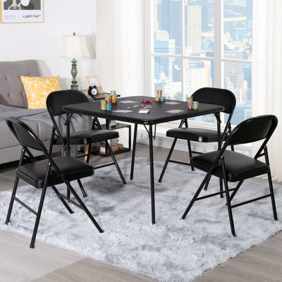 Modern Industrial Style 33.8" 4 - Player Poker Table with Chairs