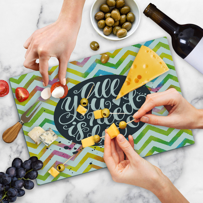 Ambesonne Saying Cutting Board Large Size All You Need is Love Chevron Multicolor