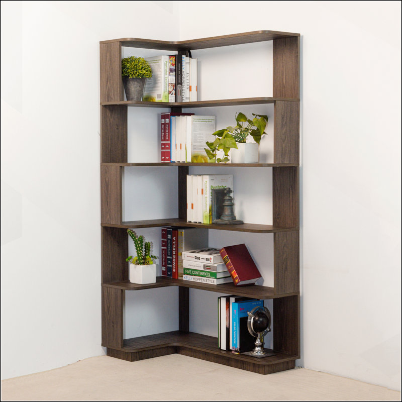 90cm Extended 5-Tier Freestanding L-Shaped Corner Bookshelf with Anti-Drop and Tipping Safety for Home and Office
