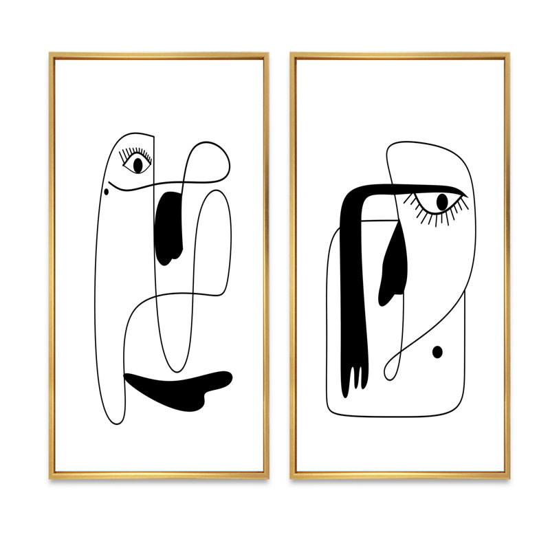 «Abstract Woman Face», conception scandinave IV - ensemble de 2 impressions, H 20 po x l 24 po x P 1 po, Cadre doré