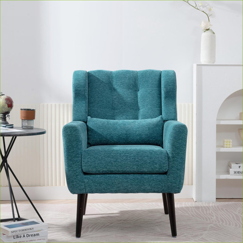 Fauteuil d'appoint rembourré en chenille Mid-Century, Bleu
