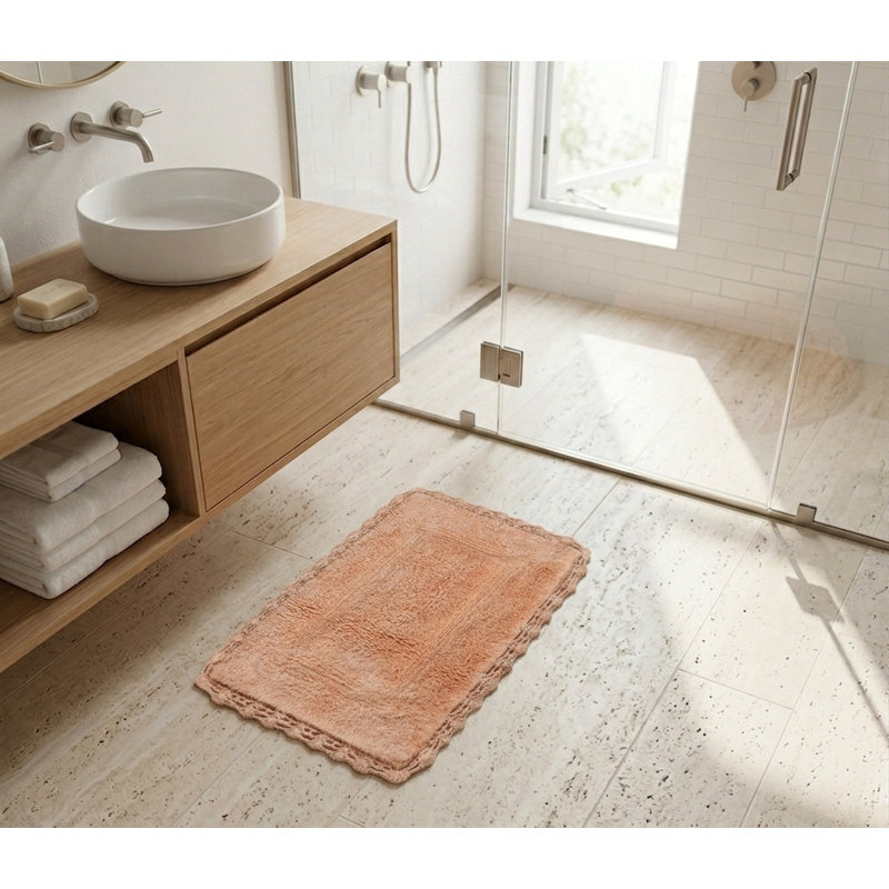 Rosellen 100% Cotton Non-Slip Bath Rug, Peach