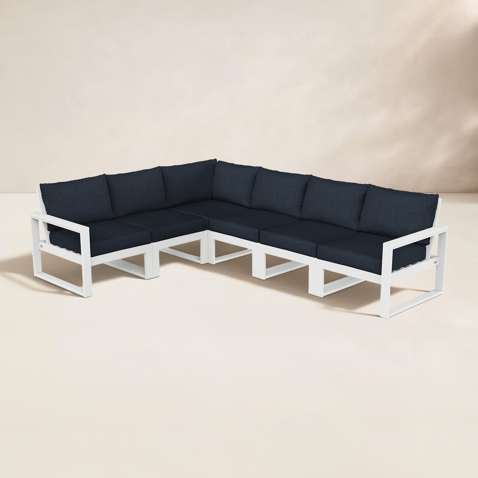 POLYWOOD® Edge 111" Patio Sectional, Marine Indigo Revolution®, White