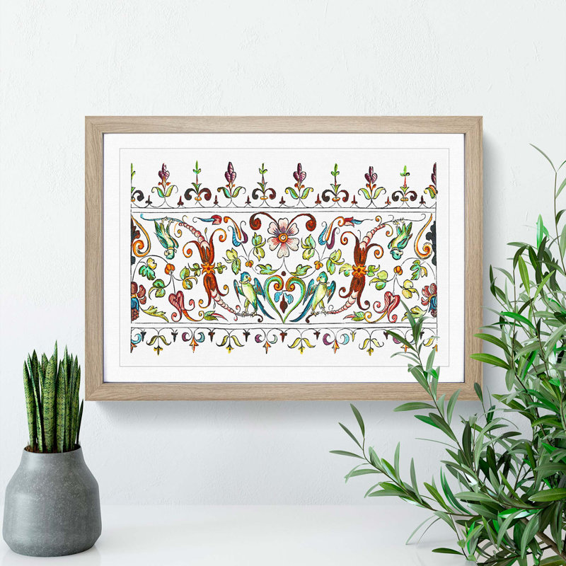 Flowers and Parrots Pattern by William Morris - Picture Frame Painting Print on MDF, Oak Framed, 36cm H x 48cm W x 2cm D