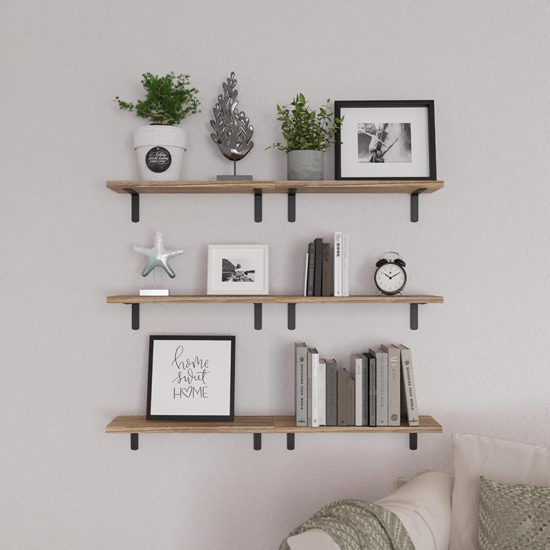Ensemble de 6 tablettes flottantes en bois brun rustique