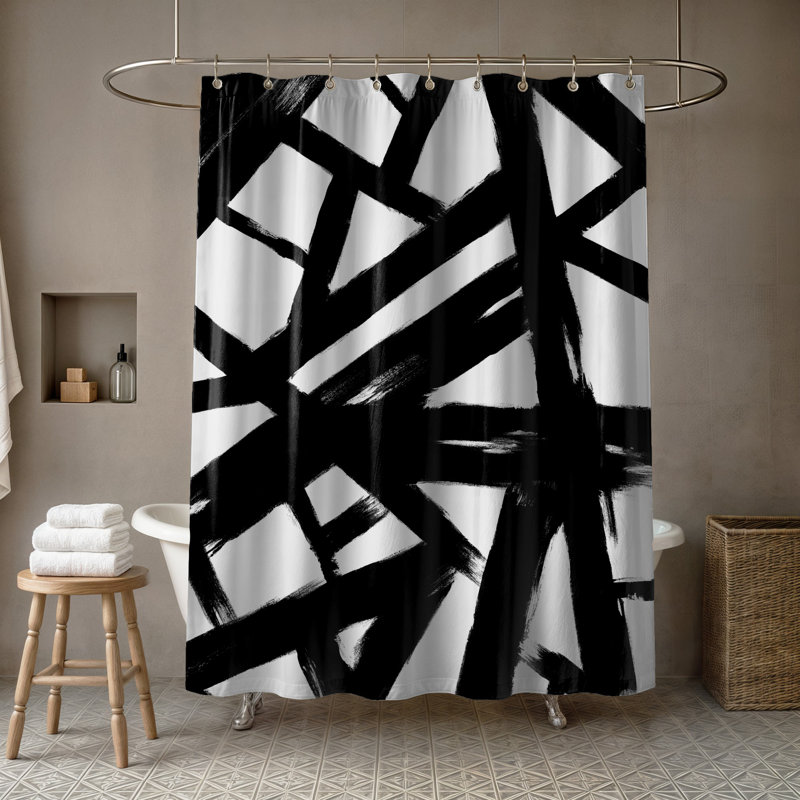 Abril Machine Washable Polyester Single Shower Curtain, Black