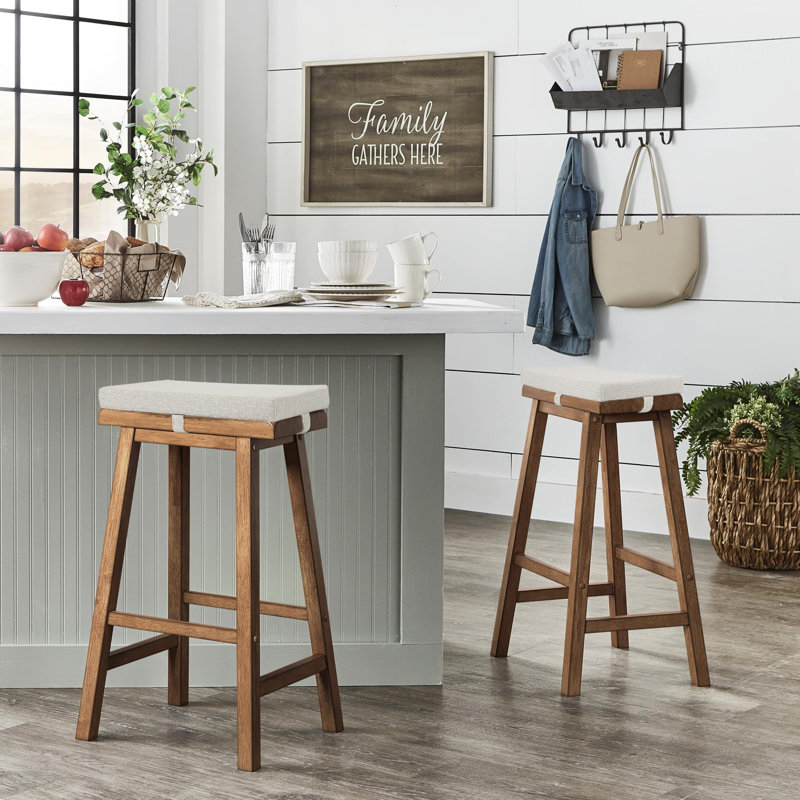 Saddle Stool Cushion Rectangular Bar Stool Seat Cushion Cover Rectangle With Strap Ties, 1 Piece, Light Linen