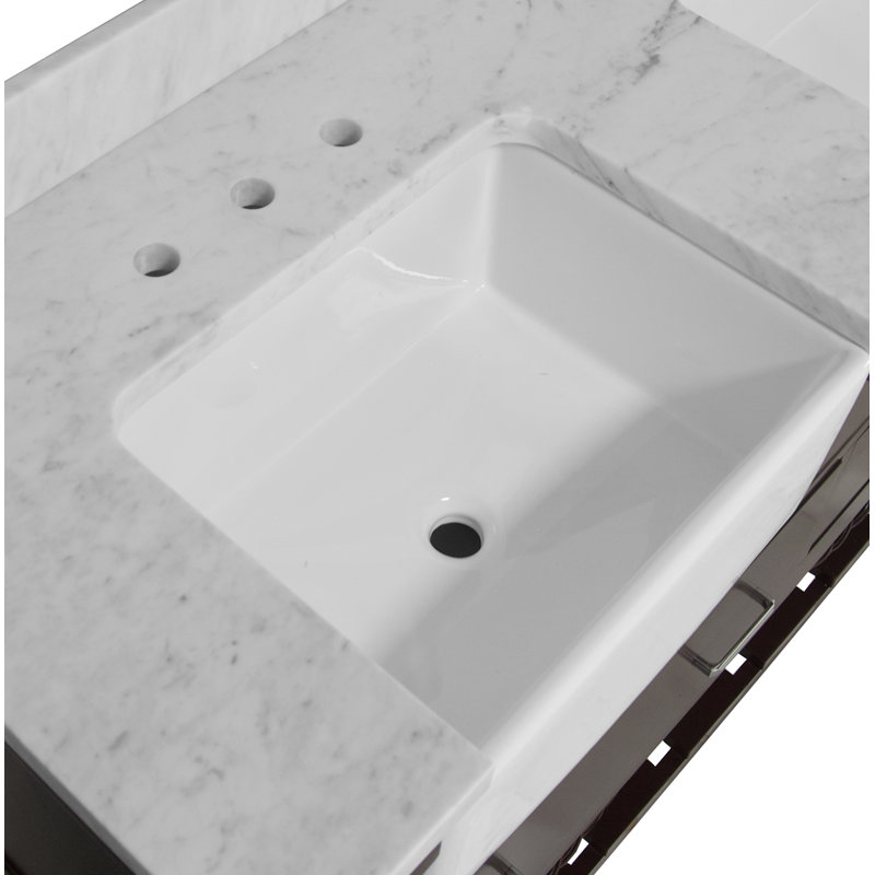 Ensemble de meuble-lavabo double 60 po Hitton, Marbre de Carrare, Chocolat