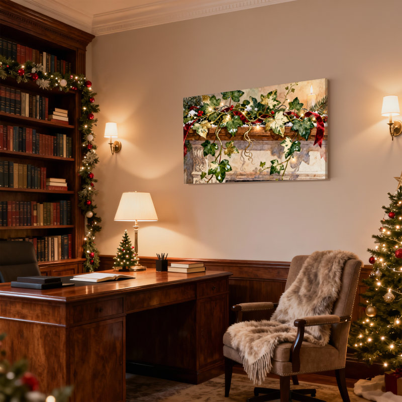 Guirlande de Noël avec lierre et lumières, ensemble de 3 impressions sur toile, H 16 po x l 24 po
