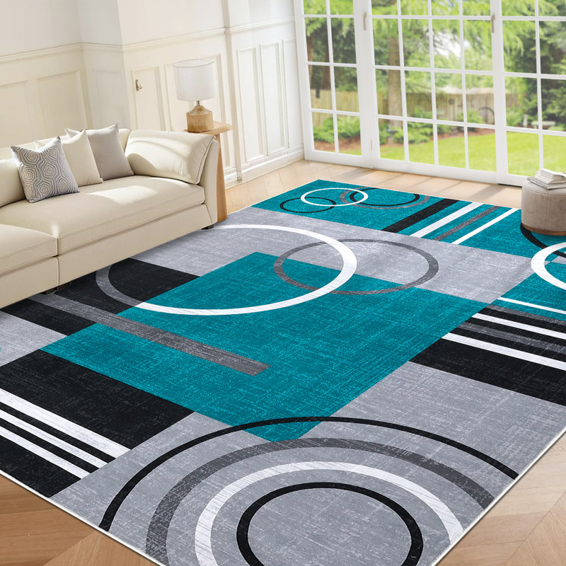 Washable Area Rug Modern Geometric Accent Rug, Non-Slip Contemporary Floor Mats, Stain-Resistant Soft Low Pile Indoor Carpet for Bedroom, Nursery, Living Room