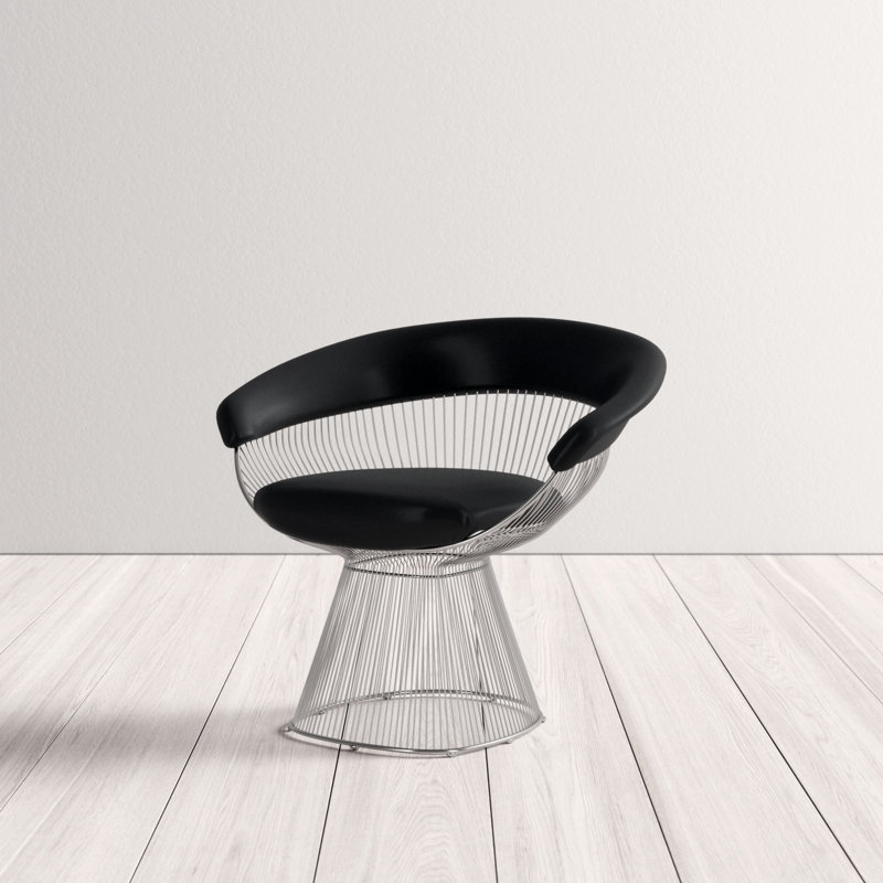 Fauteuil d'appoint en simili-cuir noir moderne Pangea Home Fern avec base en fil métallique argenté - Fauteuil contemporain pour le salon ou la salle à manger