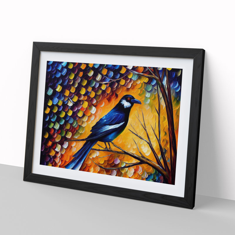 Magpie Bird Vol.4 Abstract - Single Picture Frame Painting, 34cm H x 46cm W x 2cm D, Black