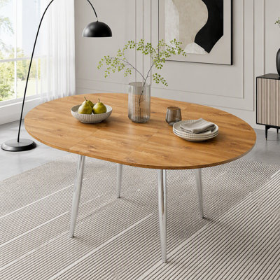 Round Extendable Dining Table with Metal Legs