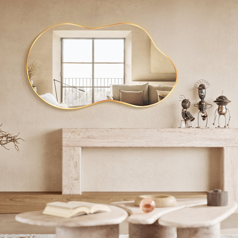 Irregular Metal Framed Wall Mirror, Asymmetrical Mirrors, Gold, 91 cm H x 60 cm W