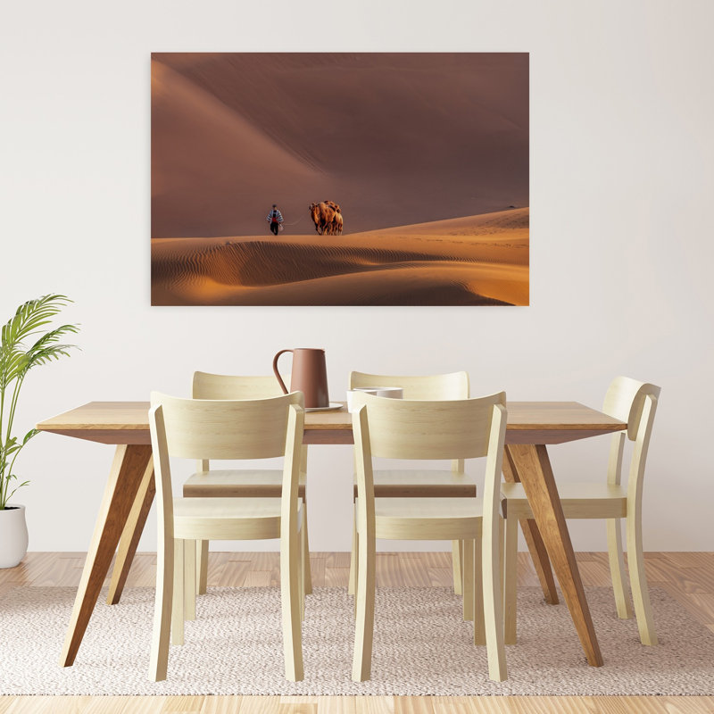 " Golden Desert Camel Journey Peaceful Serene Tranquil Landscape Nature Wall Art Print " Print, H 32 po x l 48 po