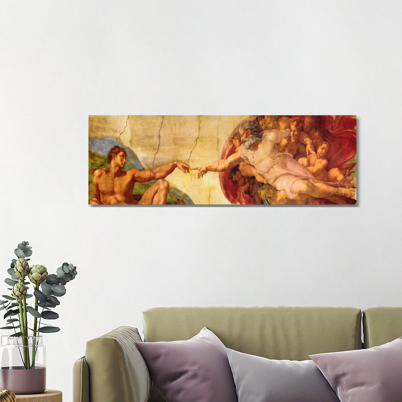Creation Of Adam by Michelangelo - Wrapped Canvas Panoramic Painting, 121.92 cm H x 40.64 cm W x 3.175 cm D