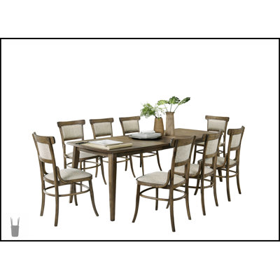 Ensemble de salle à manger extensible 88 pouces Bistro en noyer rétro avec chaises en tissu blanc cassé Bistro, parfait pour les réunions élégantes et l'utilisation quotidienne.