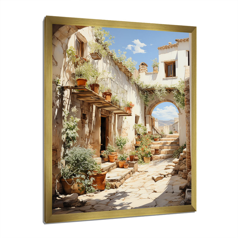 Espagne, village andalou I - reproduction, H 40 po x l 30 po x P 1,5 po, Encadrement doré