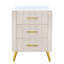 Table de chevet rembourrée avec 3 tiroirs et caractéristiques en métal - Table de chevet beige avec 3 pieds-1826164920