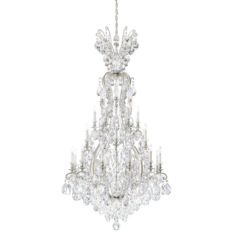 Renaissance 24 - Light Glass Chandelier, Clear Heritage , Antique Silver