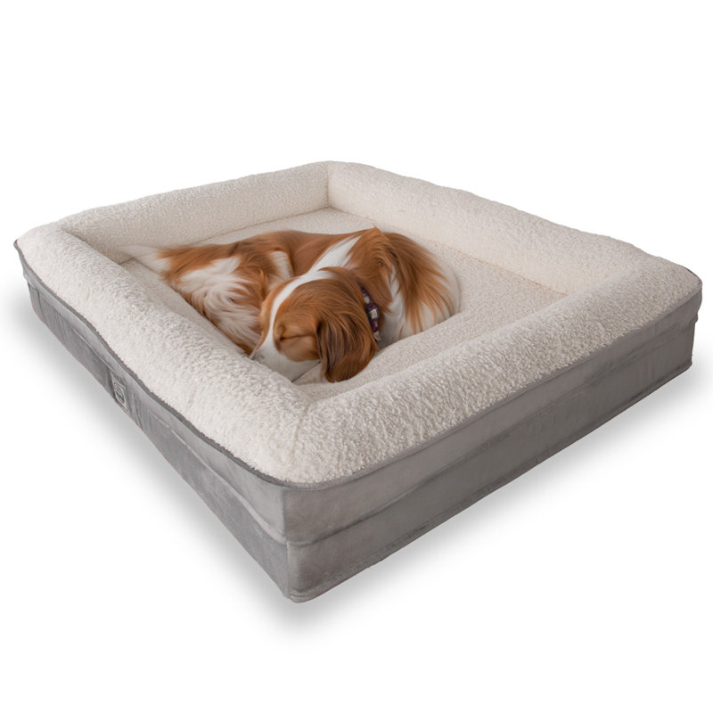 Luxurious Pet Bed with High-Grade Memory Foam, Grey & White, 37.4 x 29.5 x 7.9 inches | 100% Polyester Outer Fabric, Ultra Soft High Density Foam | Perfect for Dogs & Cats, Comfort & Support for Your Pets