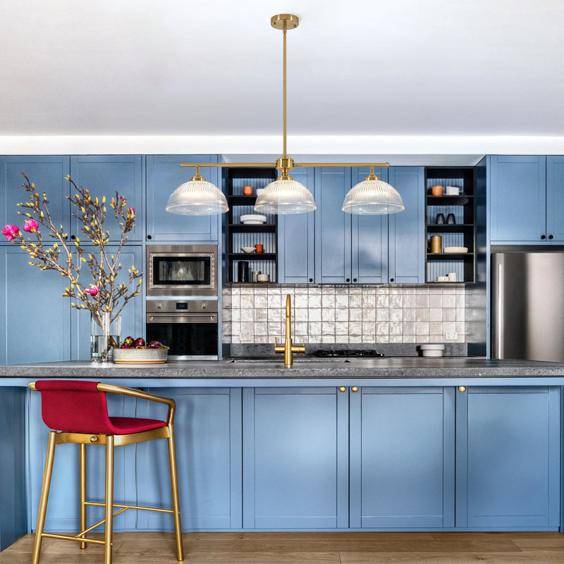 Modern 3-Light Domed Glass Dining Linear Pendant
