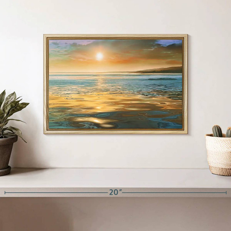 Calme du soir océan, Cadre flottant en bois naturel, 13 po x 9 po