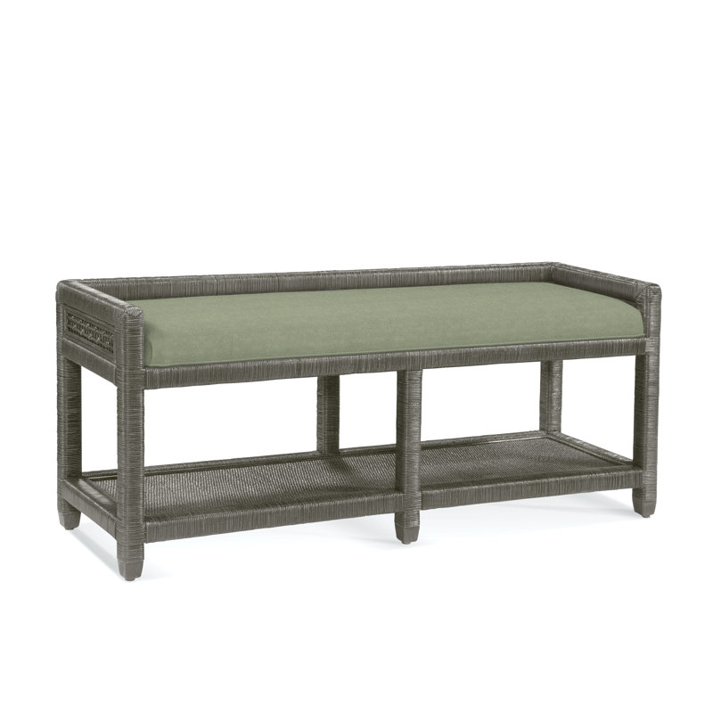 Pine Isle Upholstered Dining Bench, Green Performance Fabric; 0851-54, Greystone