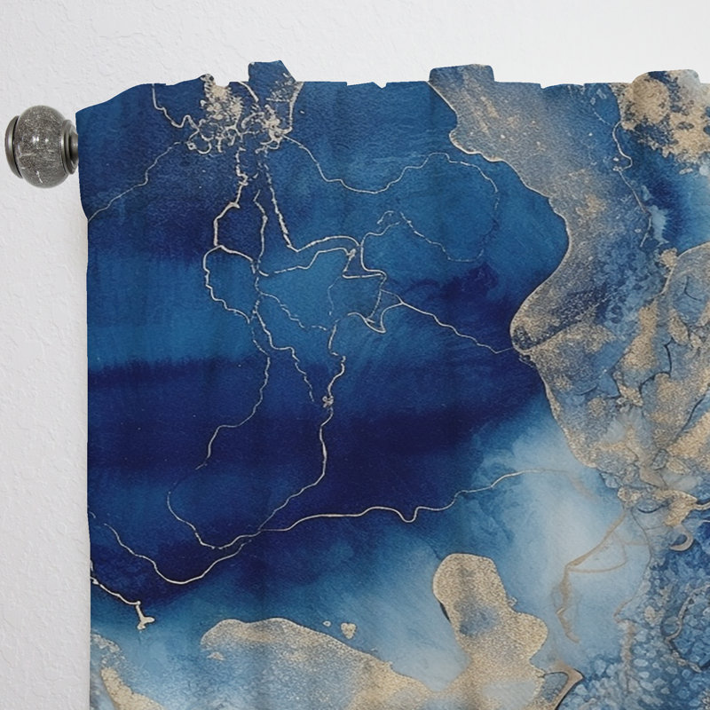 Dehanae - Art abstrait liquide bleu et blanc IV - Rideau moderne - Velours obscurcissant - 1 panneau, L 52 po x L 84 po